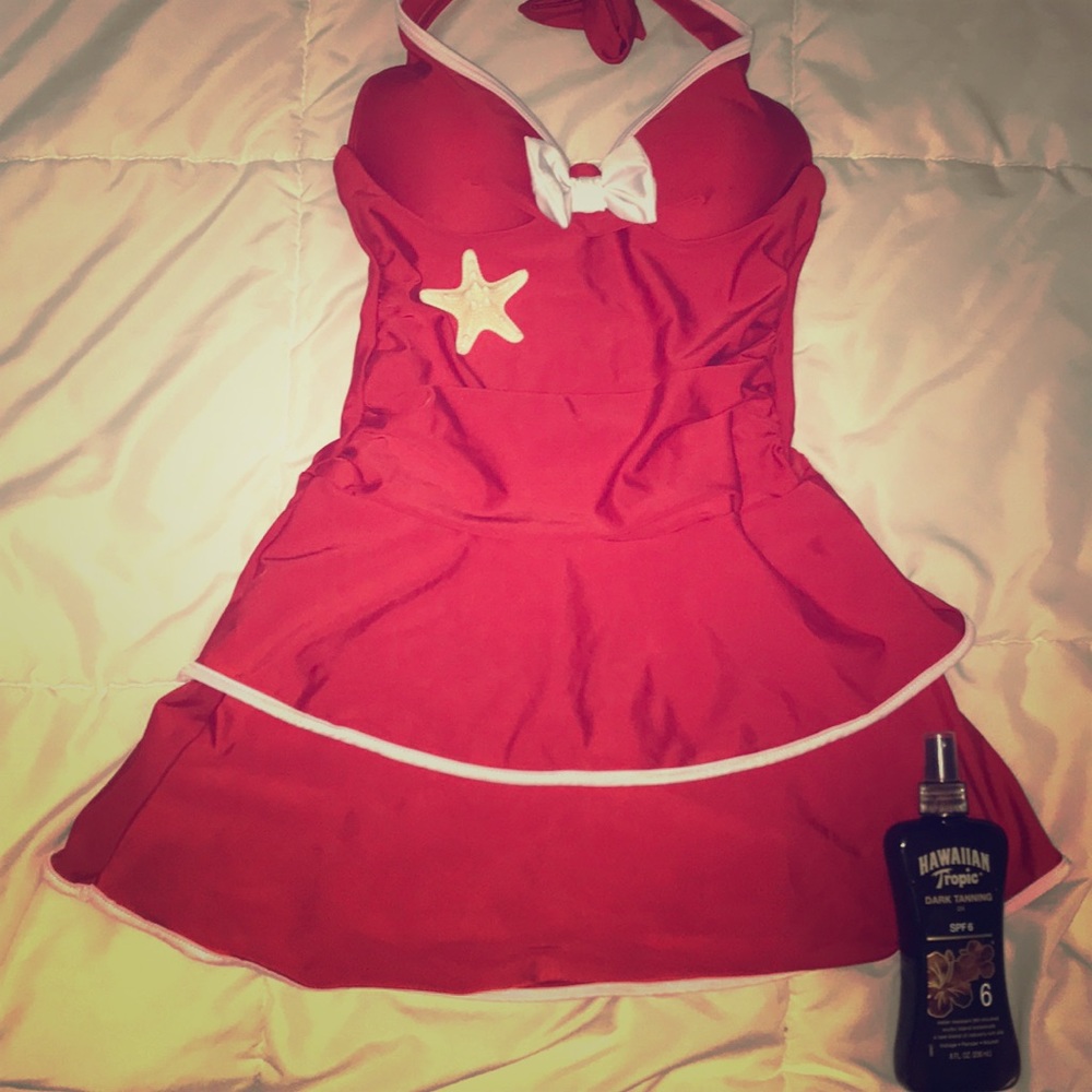 Red swim dress size Med but fits like small